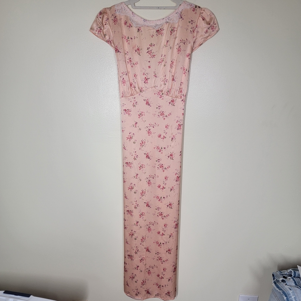 Reformation 100% Silk Lucas Maxi Dress  Floral Peach Size 8 - Picture 4 of 10